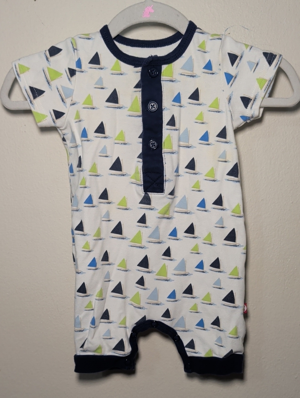 Zutano Baby Sailboat Print Short-Sleeve Romper 100% Organic Cotton Size 6M